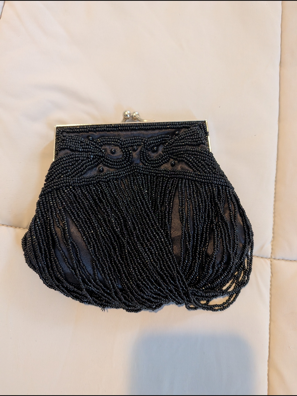 Bijoux Terner Black Beaded Fringe Evening Clutch